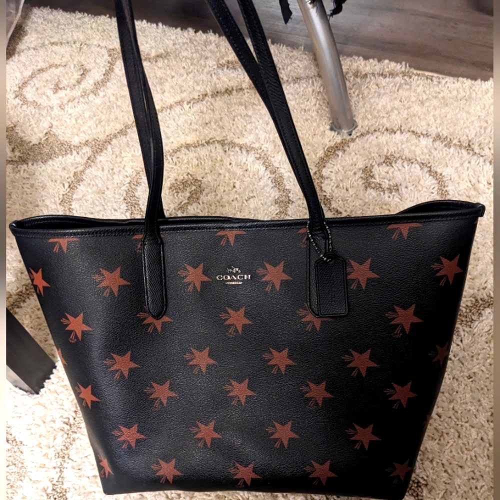 COACH STAR CANYON PRINT COATED CANVAS LARGE CITY Stars TOTE (Black & Brown)